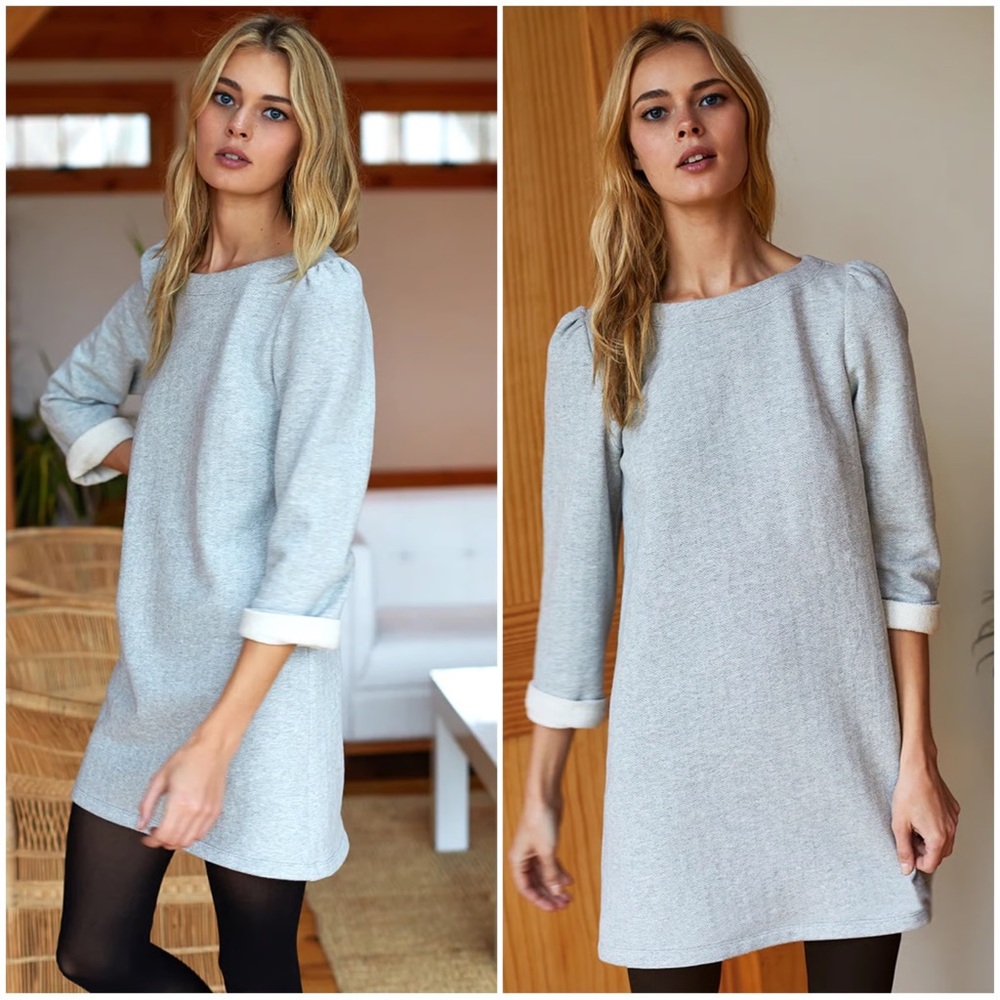 Emerson Fry Alice Dress in gray herringbone 100% cotton
